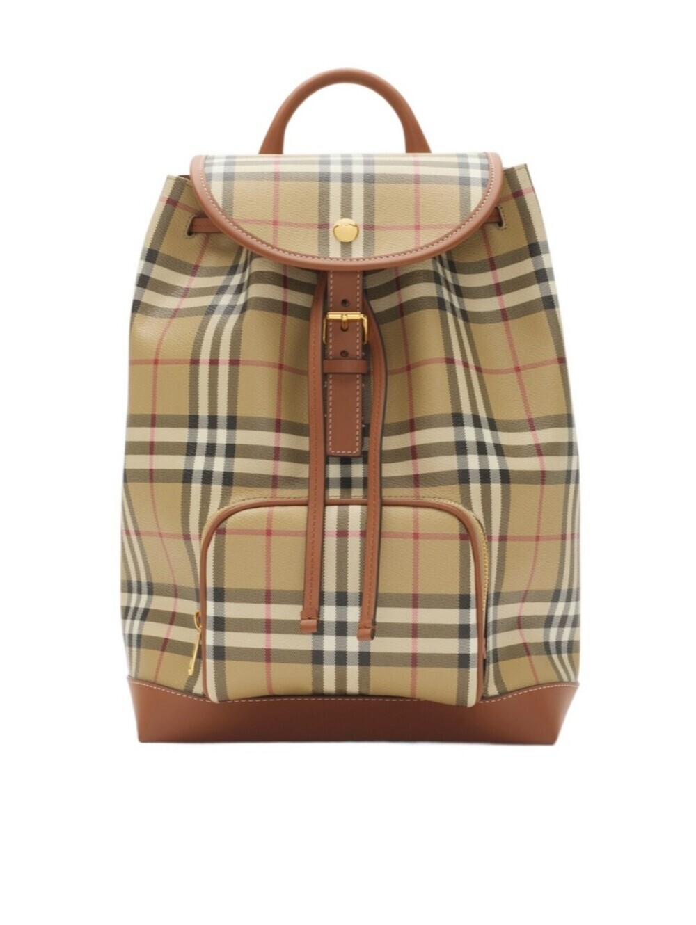 Burberry Check Drawstring Coated Cotton Medium Backpack Vintage Briar Brown NWT